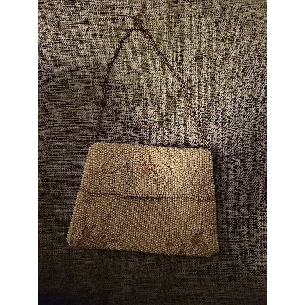 Vtg Antique? Cream Seed Micro Bead Pearl Coin Purse Ivory Victorian Handmade?